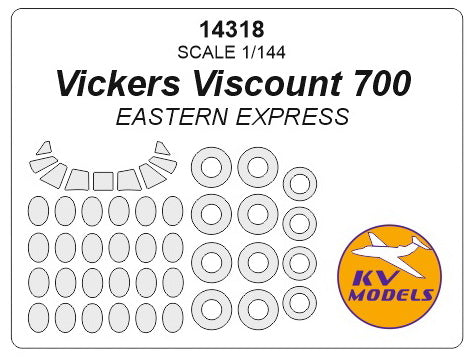 KV Models 14318 1:144 Vickers Viscount 700 wheels and canopy frame paint masks