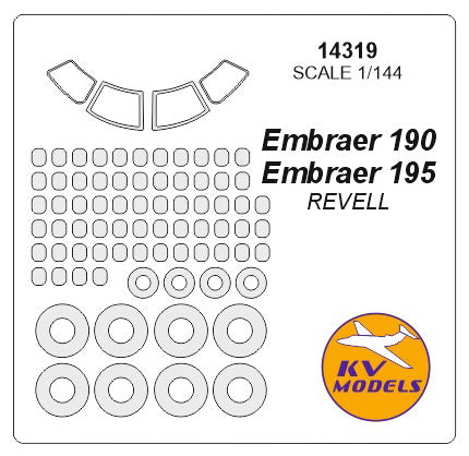 KV Models 14319 1:144 Embraer 190 / Embraer 195 canopy frame paint mask AND wheel paint mask masks