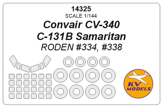 KV Models 14325 1:144 Convair CV-340 / C-131B Samaritan wheels and canopy frame paint masks (outside only)