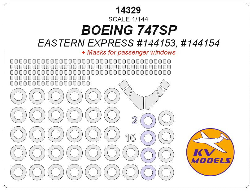 KV Models 14329 1:144 Boeing 747SP + masks for passenger windows and masks for wheels