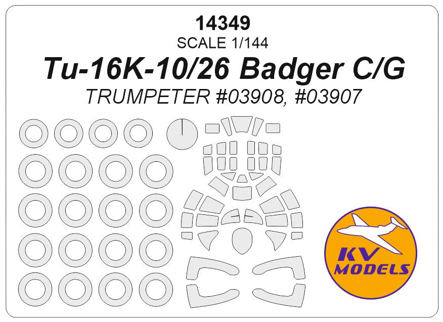 KV Models 14349 1:144 Tupolev Tu-16 canopy frame paint mask AND wheel paint mask masks