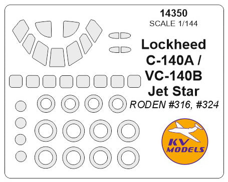 KV Models 14350 1:144 Lockheed VC-140B / C-140A Jet Star canopy frame paint mask AND wheel paint mask