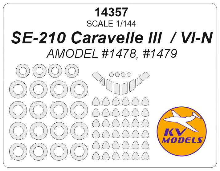 KV Models 14357 1:144 SE-210 Caravelle III / VI-N wheels and canopy frame paint masks (outside only)
