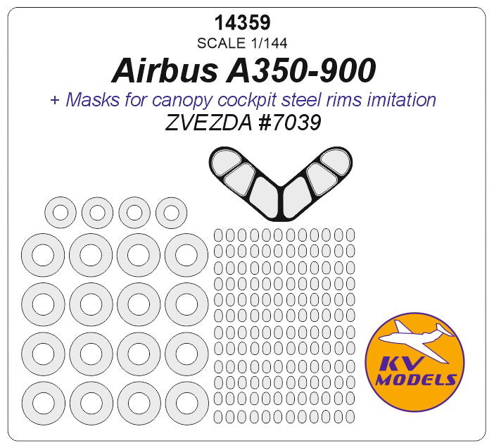 KV Models 14359 1:144 Airbus A350-900 wheels and canopy frame paint masks (outside only)