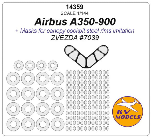 KV Models 14359 1:144 Airbus A350-900 wheels and canopy frame paint masks (outside only)