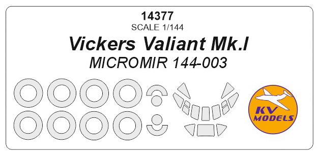 KV Models 14377 1:144 Vickers Valiant Mk.1B canopy frame paint mask AND wheel paint mask
