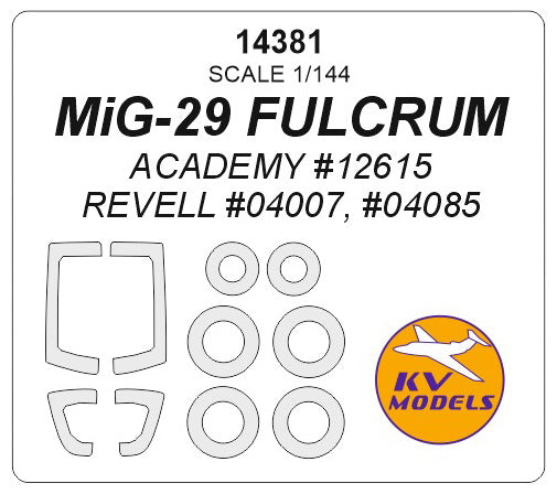 KV Models 14381 1:144 Mikoyan MiG-29 FULCRUM wheels and canopy frame paint masks (outside only)