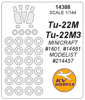 KV Models 14388 1:144 Tupolev Tu-22M canopy frame paint mask AND wheel paint mask