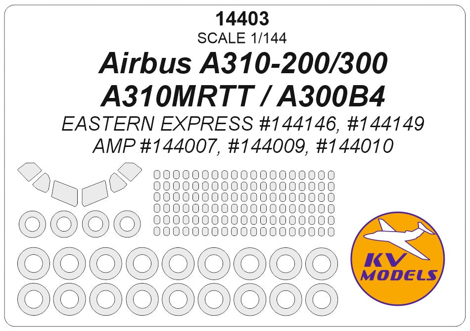 KV Models 14403 1:144 Airbus A310 + masks for passenger windows wheels and canopy frame paint masks