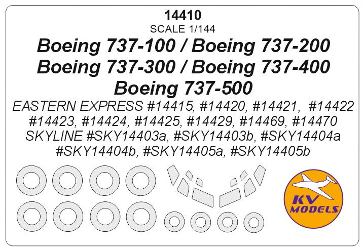 KV Models 14410 1:144 Boeing 737-100/737-200/737-300/737-400/737-500 canopy frame paint mask