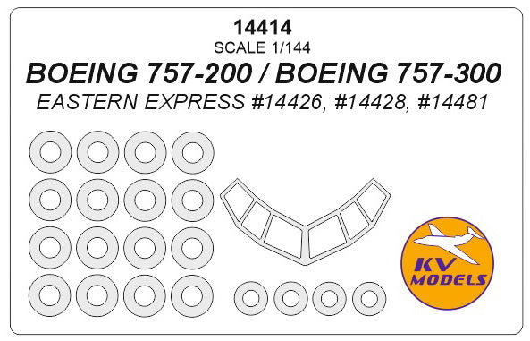 KV Models 14414 1:144 Boeing 757-200 / Boeing 757-300 wheels and canopy frame paint masks (outside only)