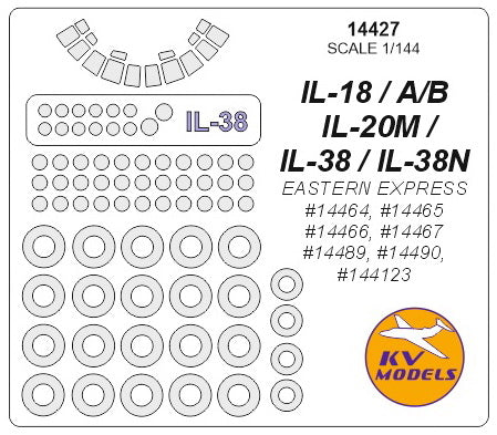 KV Models 14427 1:144 Ilyushin IL-18 / IL-20M / IL-38 canopy frame paint mask AND wheel paint mask
