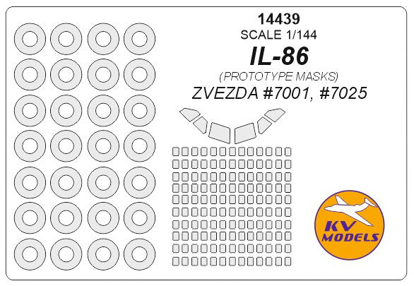 KV Models 14439 1:144 Ilyushin IL-86 (prototype masks) canopy frame paint mask AND wheel paint mask