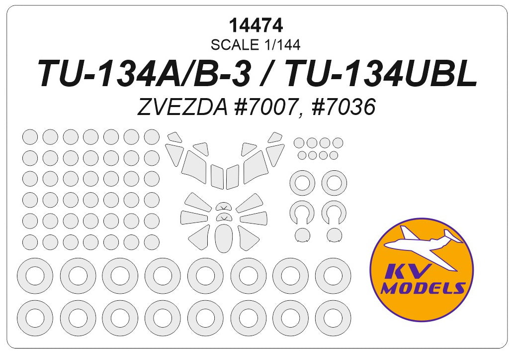 KV Models 14474 1:144 Tupolev Tu-134 canopy frame paint mask AND wheel paint mask