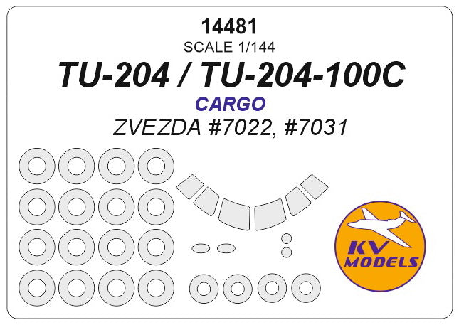 KV Models 14481 1:144 Tupolev Tu-204-100C - CARGO canopy frame paint mask AND wheel paint mask