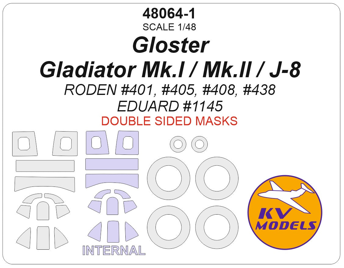 KV Models KV48064-1 1:48 Gloster Gladiator Mk.I / Mk.II / J-8  wheels and canopy frame paint mask