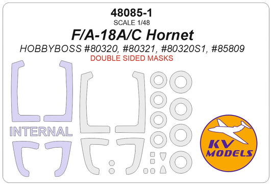 KV Models 48085-1 1:48 F/A-18A/C Hornet wheels and canopy frame paint mask (inside and outside)