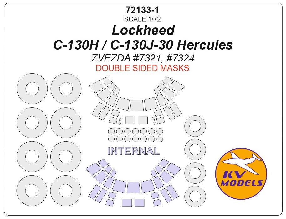 KV Models 72133-1 1:72 Lockheed C-130H Hercules - Double-sided and wheels masks