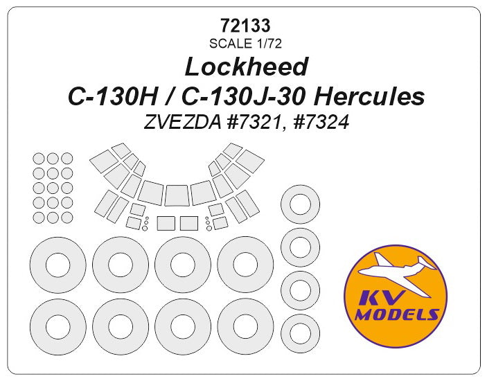KV Models 72133 1:72 Lockheed C-130H Hercules wheels and canopy frame paint masks