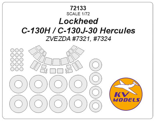 KV Models 72133 1:72 Lockheed C-130H Hercules wheels and canopy frame paint masks
