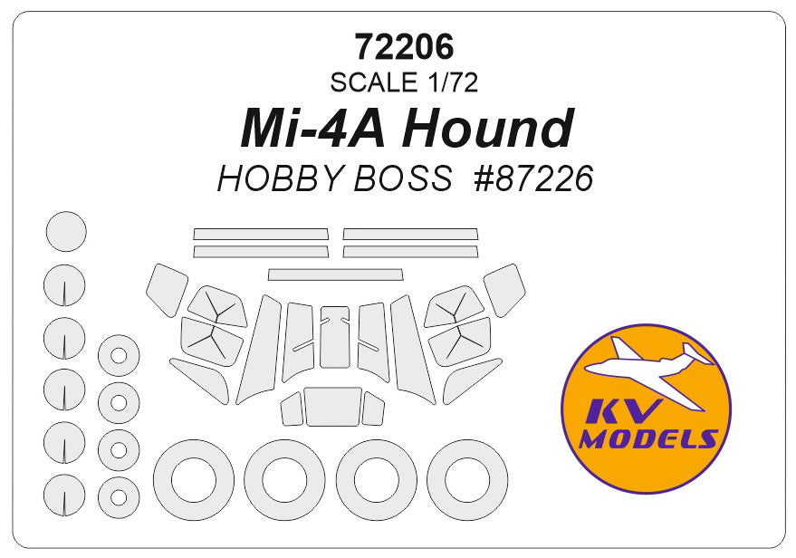 KV Models 72206 1:72 Mil Mi-4A wheels and canopy frame paint masks (outside only)