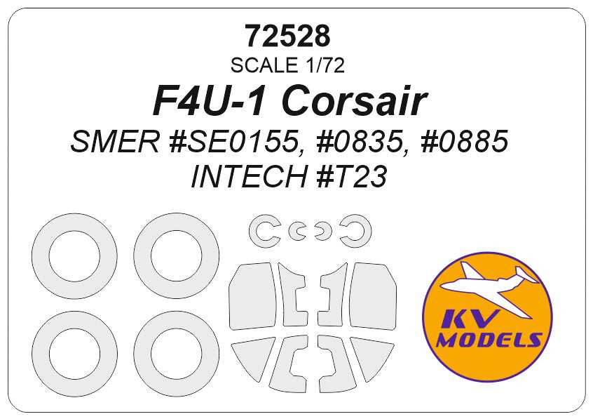 KV Models KV72528 1:72 Vought F4U-1 Corsair wheels and canopy frame paint mask