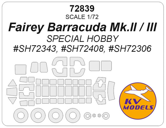 KV Models 72839 1:72 Fairey Barracuda Mk.II / III wheels and canopy frame paint masks