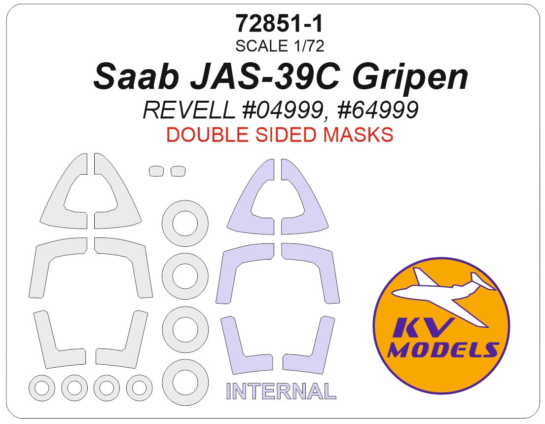 KV Models 72851-1 1:72 SAAB JAS-39C Gripen  wheels and canopy frame paint mask (inside and outside)