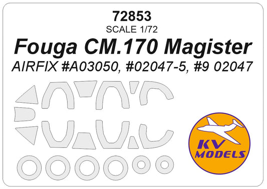 KV Models 72853 1:72 Fouga CM.170 Magister wheels and canopy frame paint masks (outside only)