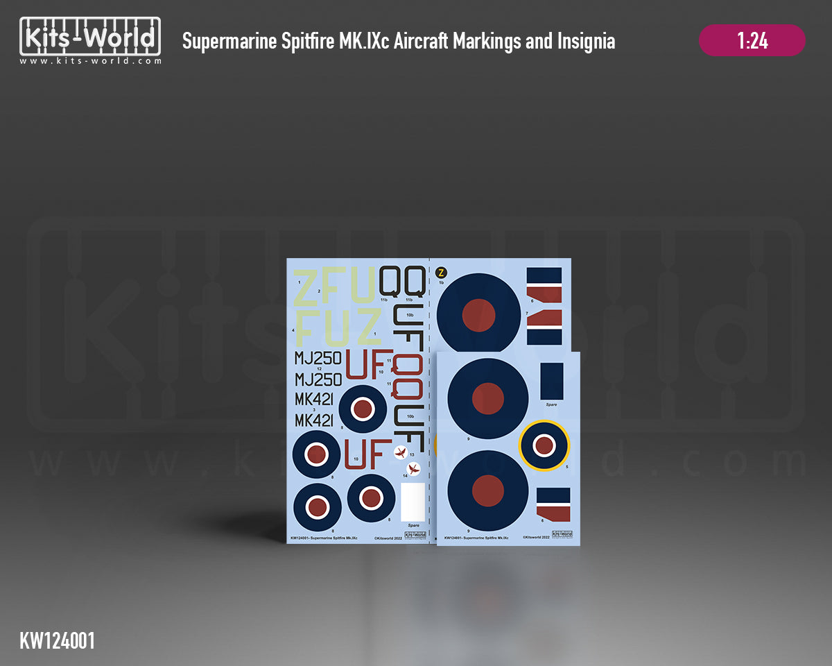 Kits-World KW124001 1:24 Supermarine Spitfire Mk.IXc Aircraft Markings & Insignia