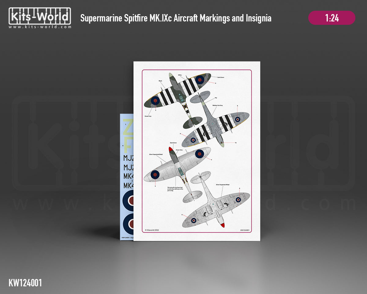 Kits-World KW124001 1:24 Supermarine Spitfire Mk.IXc Aircraft Markings & Insignia