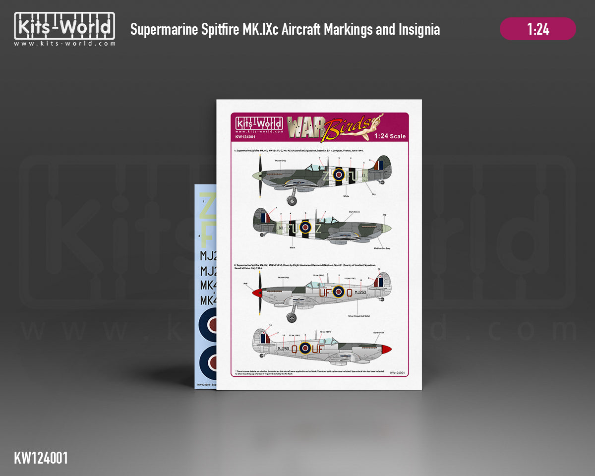 Kits-World KW124001 1:24 Supermarine Spitfire Mk.IXc Aircraft Markings & Insignia