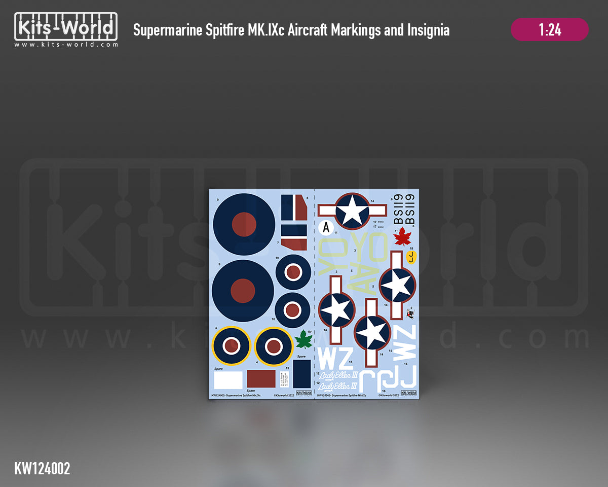 Kits-World KW124002 1:24 Supermarine Spitfire Mk.IXc Aircraft Markings & Insignia