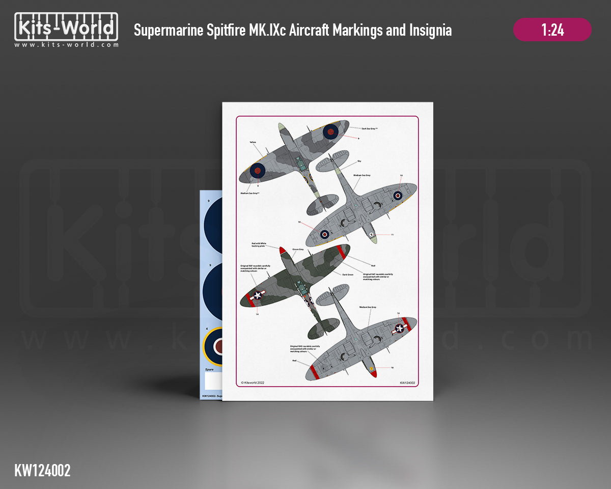 Kits-World KW124002 1:24 Supermarine Spitfire Mk.IXc Aircraft Markings & Insignia