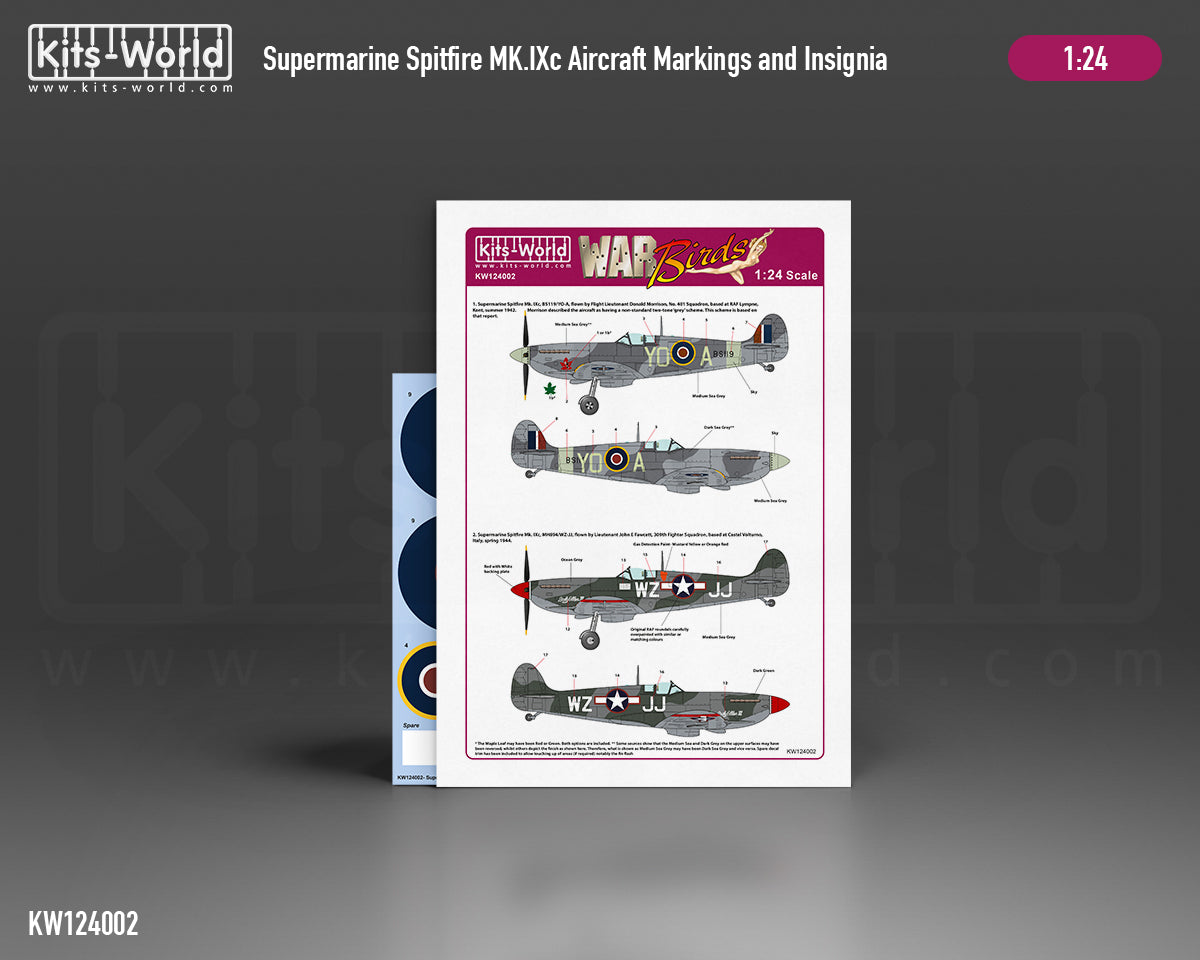 Kits-World KW124002 1:24 Supermarine Spitfire Mk.IXc Aircraft Markings & Insignia