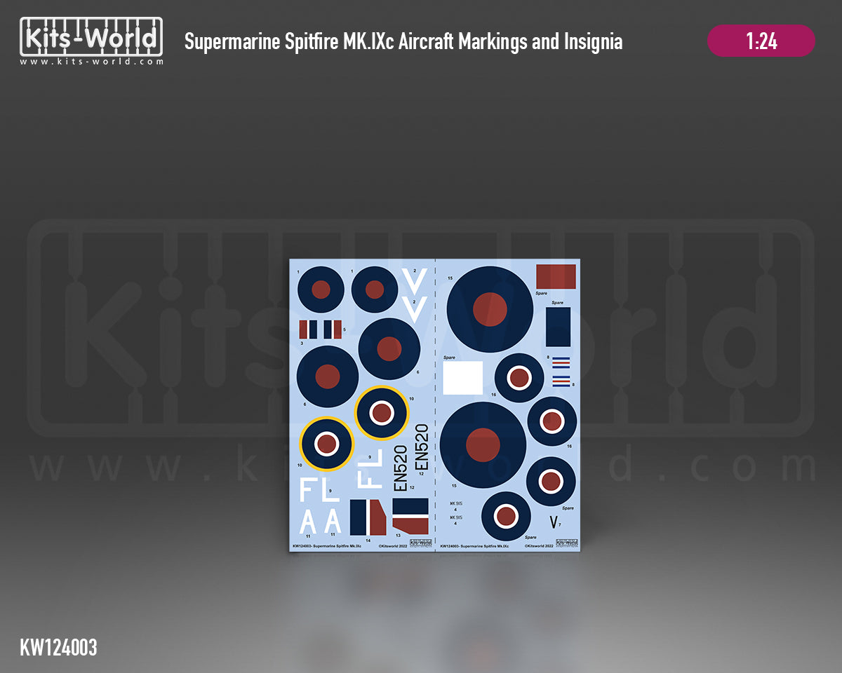 Kits-World KW124003 1:24 Supermarine Spitfire Mk.IXc Aircraft Markings & Insignia