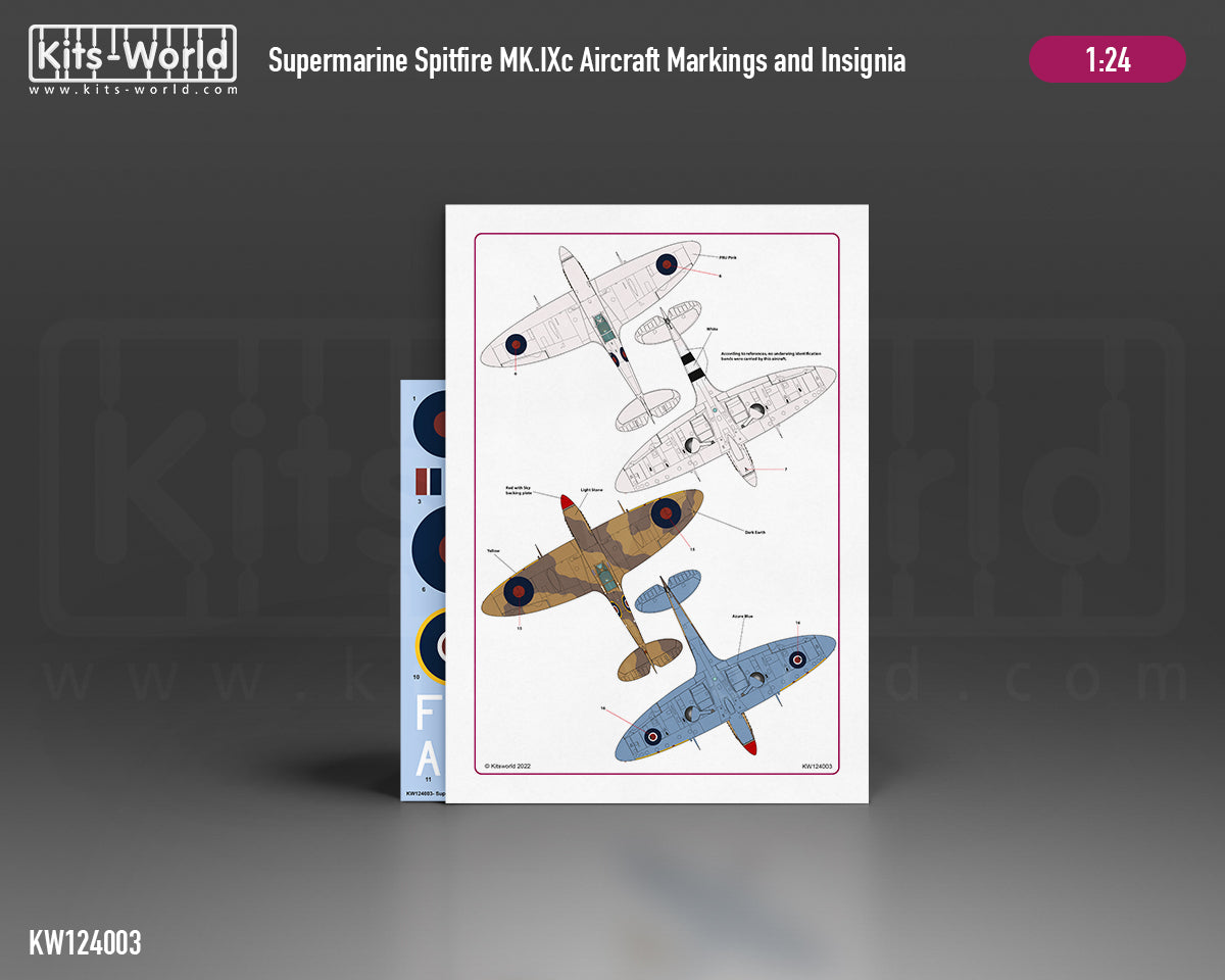 Kits-World KW124003 1:24 Supermarine Spitfire Mk.IXc Aircraft Markings & Insignia