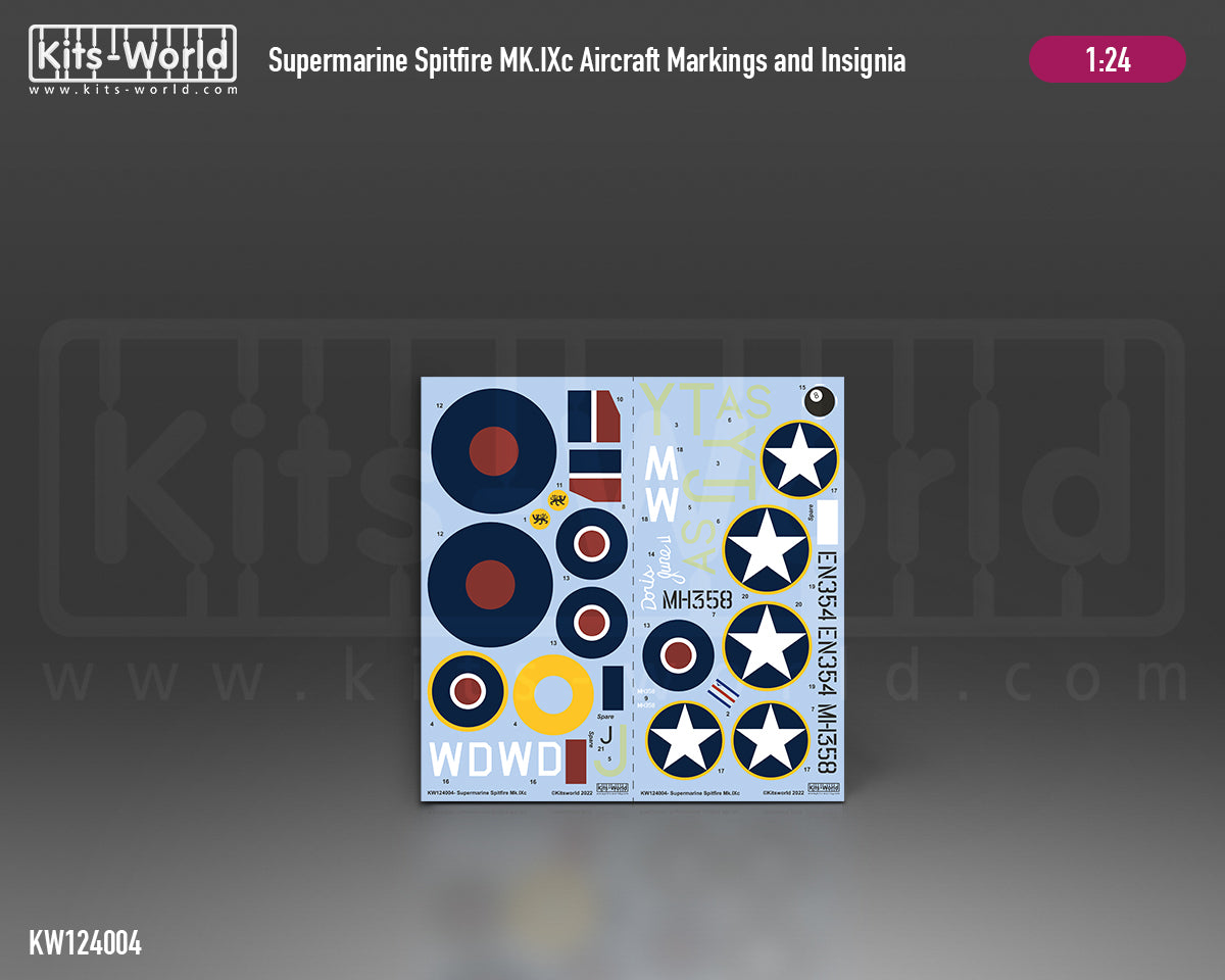 Kits-World KW124004 1:24 Supermarine Spitfire Mk.IXc Aircraft Markings & Insignia