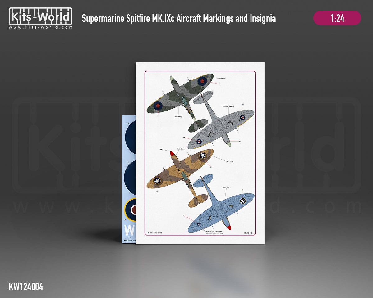 Kits-World KW124004 1:24 Supermarine Spitfire Mk.IXc Aircraft Markings & Insignia