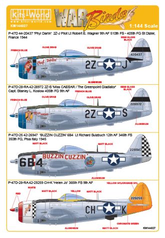 Kits-World KW144027 1:144 Republic P-47D Thunderbolt Bubbletops