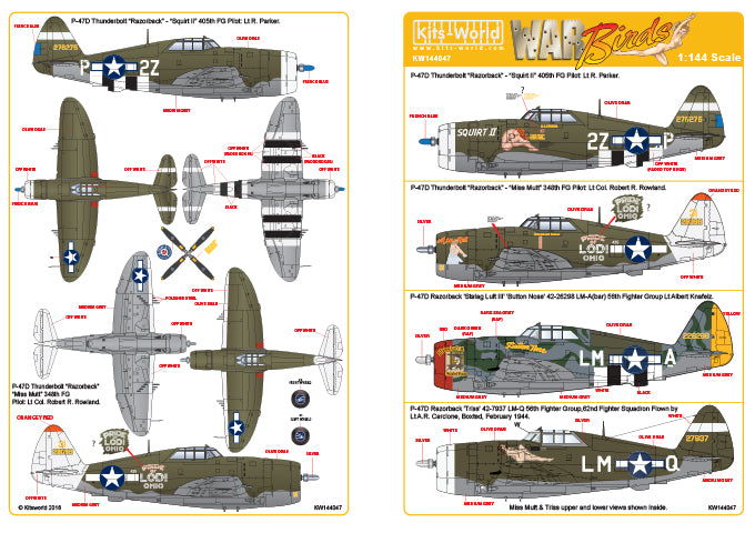 Kits-World KW144047 1:144 Republic P-47D Thunderbolt 'Razorback'