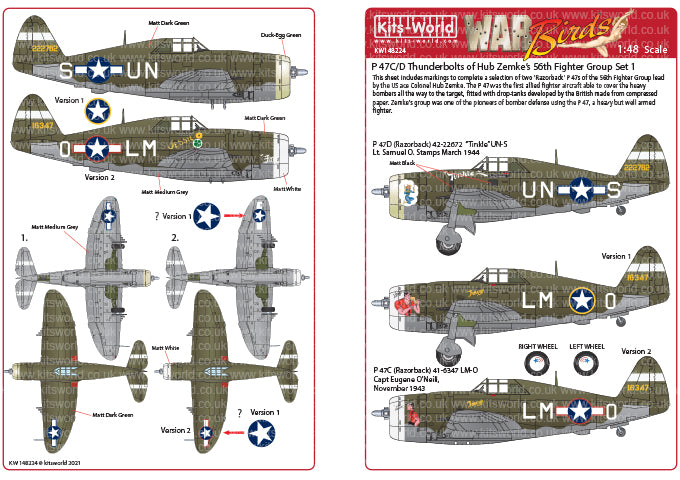 Kits-World KW148224 1:48 Republic P-47C/Ds Thunderbolts of the 56th Fighter Group