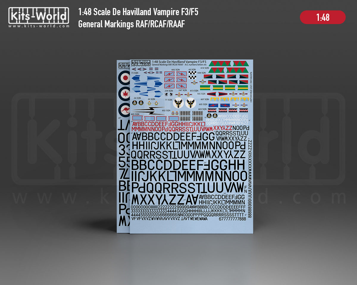 Kits-World KW148247AB 1:48 de Havilland Vampire F3/F5 General Markings RAF/RCAF/RAAF