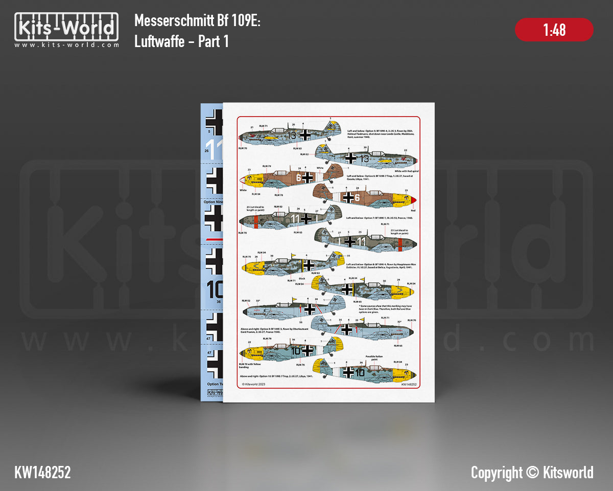 Kits-World KW148252 1:48 Messerschmitt Bf-109E Luftwaffe Part 1