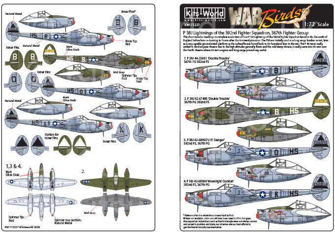 Kits-World KW172227 1:72 Lockheed P-38J Lightning