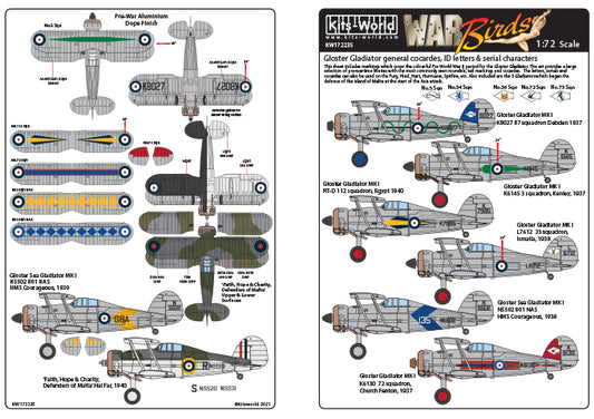 Kits-World KW172235 1:72 Gloster Gladiator General Cocardes, ID Letters & Serial Characters