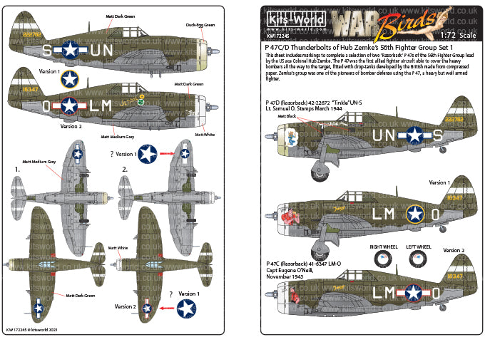 Kits-World KW172245 1:72 Republic P-47C/Ds Thunderbolts of the 56th Fighter Group