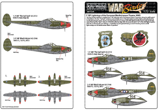 Kits-World KW172247 1:72 Lockheed P-38 Lightnings - Early War