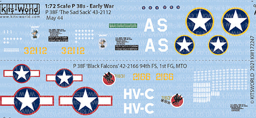 Kits-World KW172247 1:72 Lockheed P-38 Lightnings - Early War