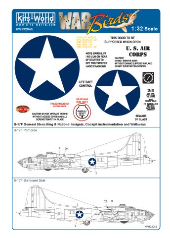 Kits-World KW132046 1:32 Boeing B-17F Flying Fortress Early Comprehensive General Stencilling